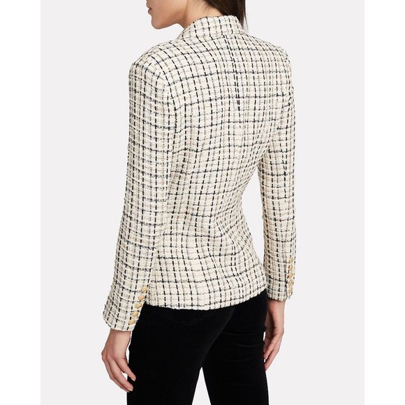 L'AGENCE Kenzie Double Breasted Tweed Blazer in Ivory Multi - Picture 2 of 12